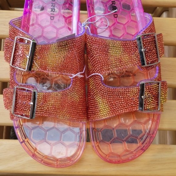 Slides, Pink & Orange Torrid Jelly Slides, Size 8 WW, Extra Cushioned Footbed - Picture 2 of 5